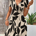 Comfy Stretchy Deep V-neck Short Sleeve A-line Dress