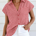 Retro Plaided Short Sleeve Blouse