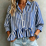 French Style Summer Striped Peplum Blouse
