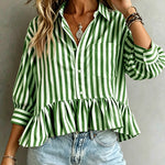 French Style Summer Striped Peplum Blouse