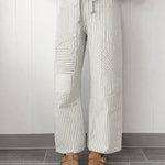 Casual 100% Cotton Elastic Waist Patchwork Striped Pants