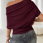 Asymmetric One Shoulder Ribbed Knit Top
