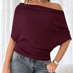Asymmetric One Shoulder Ribbed Knit Top