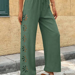 Casual Boho Floral Eyelet Wide-Leg Pants