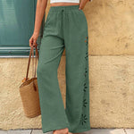 Casual Boho Floral Eyelet Wide-Leg Pants