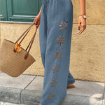 Casual Boho Floral Eyelet Wide-Leg Pants