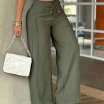 Daily Comfort Tie Front Elastic Waist Wide Leg Pants