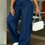 Daily Comfort Tie Front Elastic Waist Wide Leg Pants