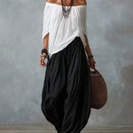 Boho Off Shoulder Blouse and Wide Leg Pants Set