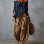 Boho Off Shoulder Blouse and Wide Leg Pants Set