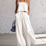 Outfit Crop Cami Top and High Waist Wide Leg Pants Set