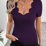 Modern Fashion Shell Trim V-Neck  Fitted T-Shirt