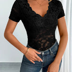 Stylish Sexy Hollow Out Short Sleeve Lace Blouse