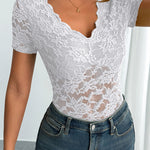 Stylish Sexy Hollow Out Short Sleeve Lace Blouse