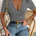 Smart Casual V-neck Puff Sleeves Blouse