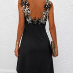 Chic Sleeveless Contrast Color Lace Flower Collar Dress