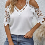 Elegant Lace Splicing Cold Shoulder Blouse