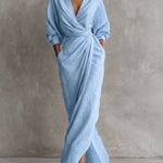 Minimalist V-Neck Long Sleeve Maxi Wrap Dress