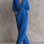 Minimalist V-Neck Long Sleeve Maxi Wrap Dress