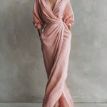 Minimalist V-Neck Long Sleeve Maxi Wrap Dress