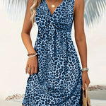 Stylish Leopard Printed Deep V-neck Sleeveless Mini Dress