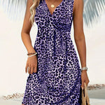 Stylish Leopard Printed Deep V-neck Sleeveless Mini Dress