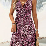 Stylish Leopard Printed Deep V-neck Sleeveless Mini Dress