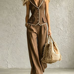 Smart Casual Textured Vest Suit Set