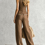 Smart Casual Textured Vest Suit Set