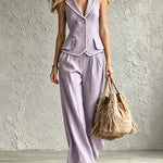 Smart Casual Textured Vest Suit Set