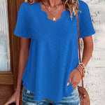 Casual Cotton-Blend Shell Trim V-Neck Eyelet Blouse