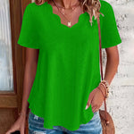 Casual Cotton-Blend Shell Trim V-Neck Eyelet Blouse