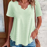Casual Cotton-Blend Shell Trim V-Neck Eyelet Blouse