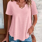 Casual Cotton-Blend Shell Trim V-Neck Eyelet Blouse