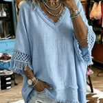 Boho Resort Crochet Fringe Trim Sleeve Top