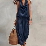 Casual Draped Cowl Neck Top and Harem Pants Set