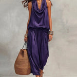 Casual Draped Cowl Neck Top and Harem Pants Set