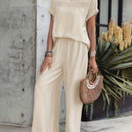 Effortless Chic Hollow Round Neck Top Pants Set