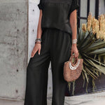 Effortless Chic Hollow Round Neck Top Pants Set