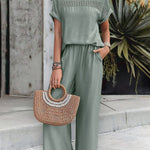 Effortless Chic Hollow Round Neck Top Pants Set