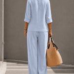 Minimalist Slanted Button Top and Wide Leg Pants Set