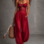 Retro Aesthetic Lace Bodice Harem Jumpsuit