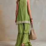 Comfort Loose Lace Trim Sleeveless Matching Set