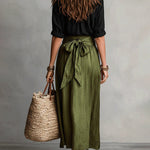 Elegant Button-Up Shirt and High-Waist Tie Maxi Skirt Set