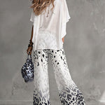 Elevated Casual Chiffon Blouse Leopard Print Pants Set