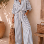 Comfortable Loose Fit Vertical Stripe Matching Set
