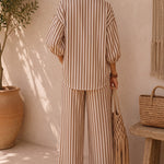 Comfortable Loose Fit Vertical Stripe Matching Set