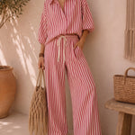 Comfortable Loose Fit Vertical Stripe Matching Set