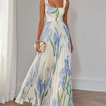 Elegant Sleeveless Floral Pleated Maxi Dress