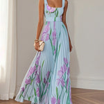 Elegant Sleeveless Floral Pleated Maxi Dress